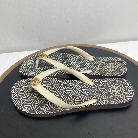 Tory Burch Women Shoes Brown Beige 10 M Toe Post Thong Flip Flop Beach Sandals - Picture 4 of 8